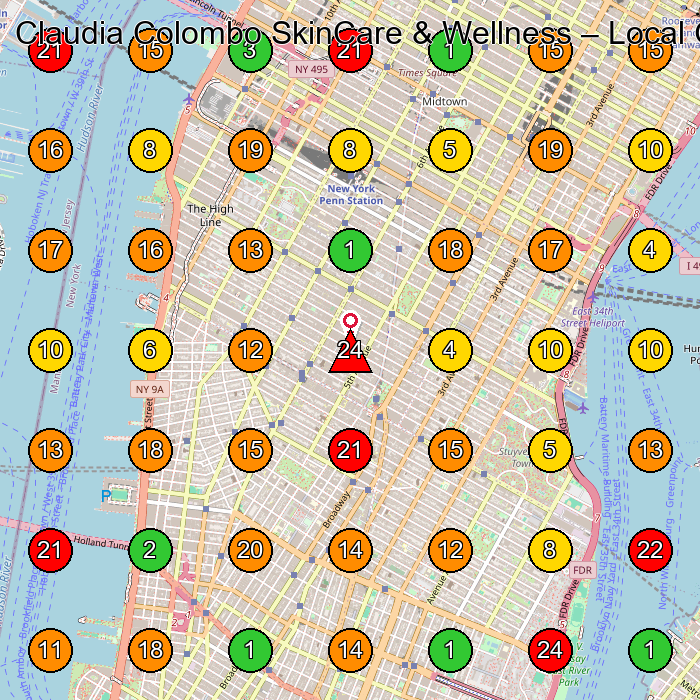 Claudia Colombo SkinCare & Wellness Skin Care Clinic GeoGrid ranking map for New York NY